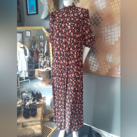 Zara Floral Black and Red Maxi Dress - Picture 10 of 16